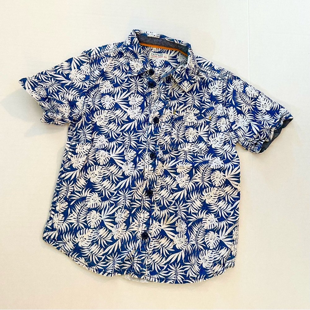 Fat Face Blue and White Leaf Print Button Down Shirt